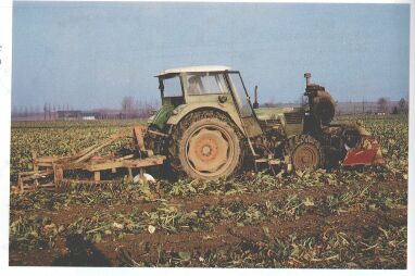 Moteur auxiliaire monté sur l'effeuilleuse. Avant l'effeuilleuse se trouvait à l'arrière du tracteur !